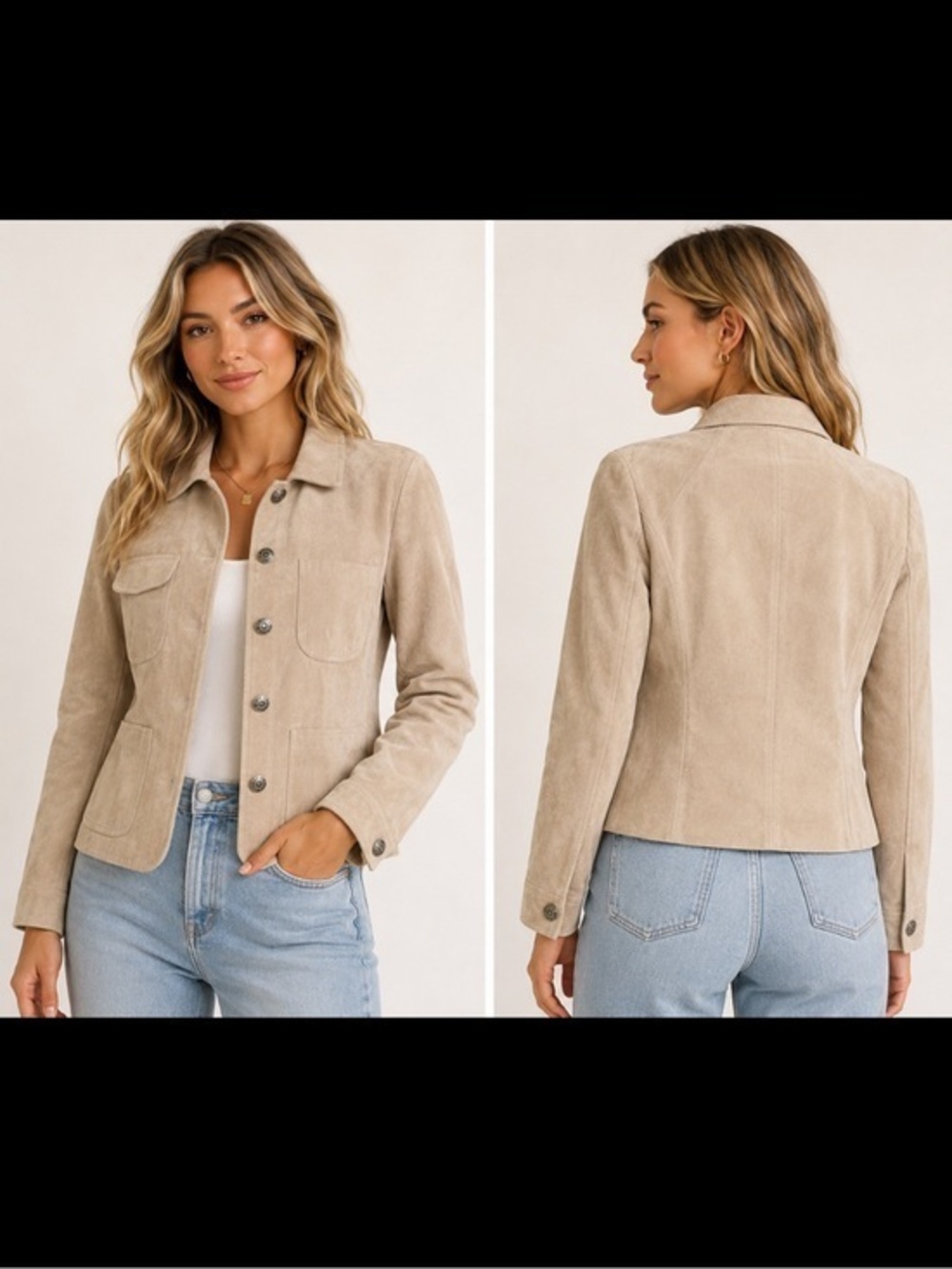 B.B. Dakota Medium Beige Suede Leather Utility Jacket Y2K Western